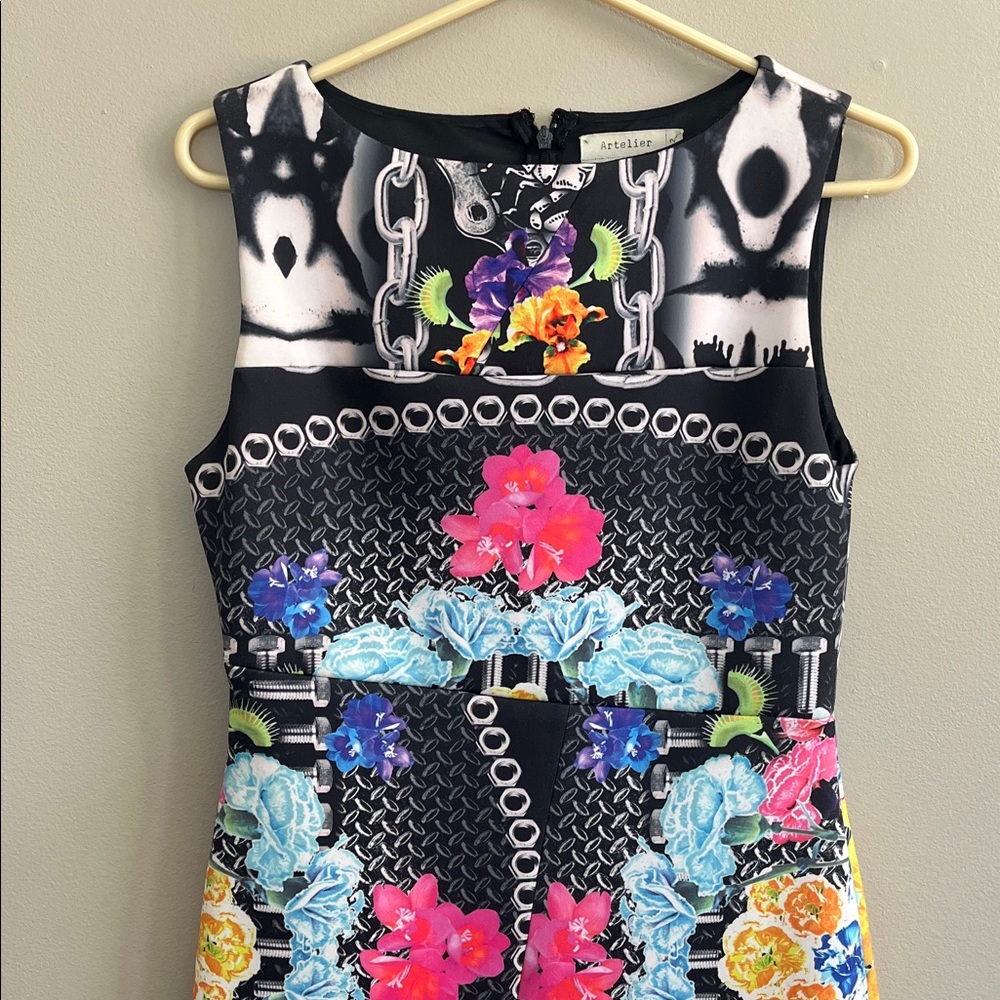 Nicole Miller Artelier Black/Pink Nuts and Bolts Floral sleeveless Dress 6 new - Picture 3 of 15